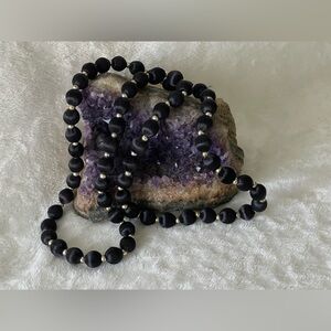 Beautiful black vintage silk wrapped bead necklace
